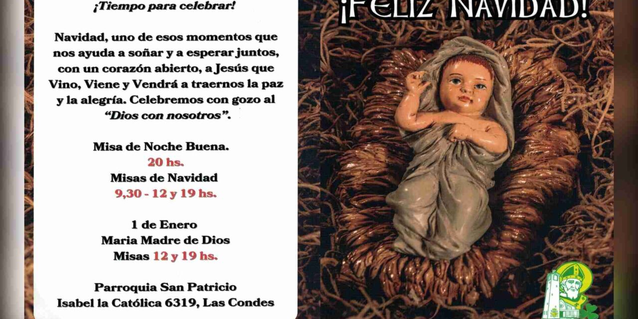 Horarios de Misas de Nochebuena, Navidad y María Madre de Dios.